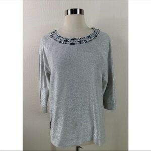 Chicos Collection Embellished 3/4 Sleeves Semi Formal Top